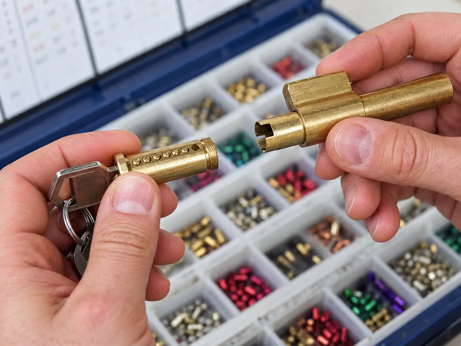 Lock cylinder being rekeyed with a pin kit